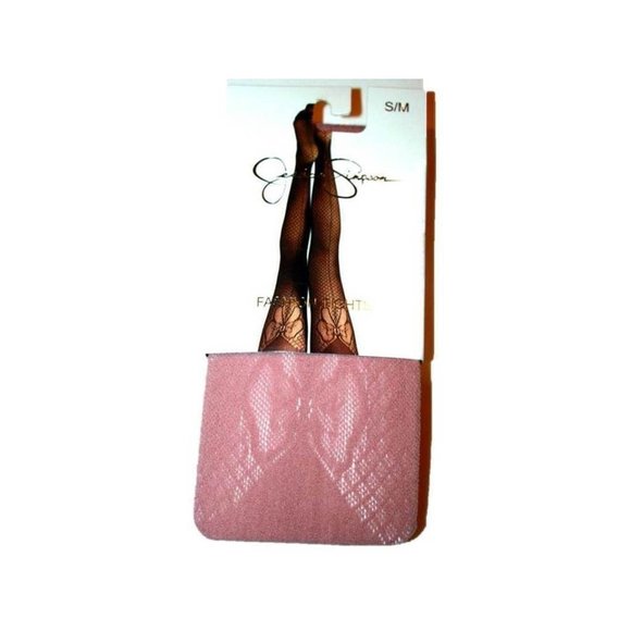 JESSICA SIMPSON Fashion TIGHTS Pantyhose ROSE Back Seam BOW Mesh Style 31440 S/M - Picture 1 of 1